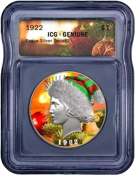 1922 U.S. Peace Silver Dollar – ICG Genuine Colorized "Christmas" Coin Hub