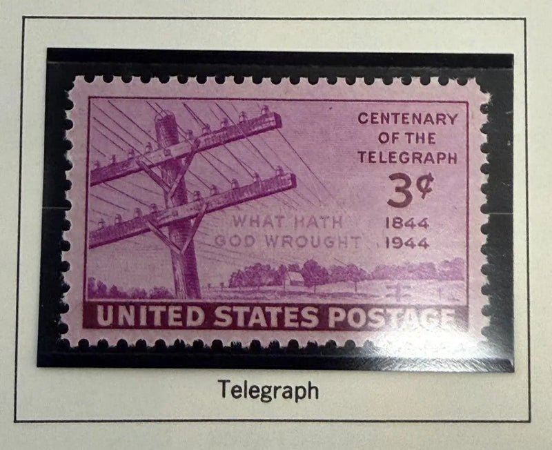 1944 U.S. 3¢ Telegraph Centenary Commemorative Stamp – 100th Anniversary of the First Telegraph Message Heritage Pastime