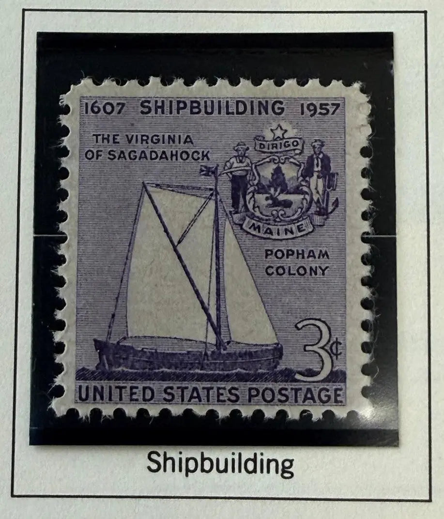 1957 U.S. 3¢ Shipbuilding Commemorative Postage Stamp – Scott #1095 Maritime Industry Collectible Heritage Pastime