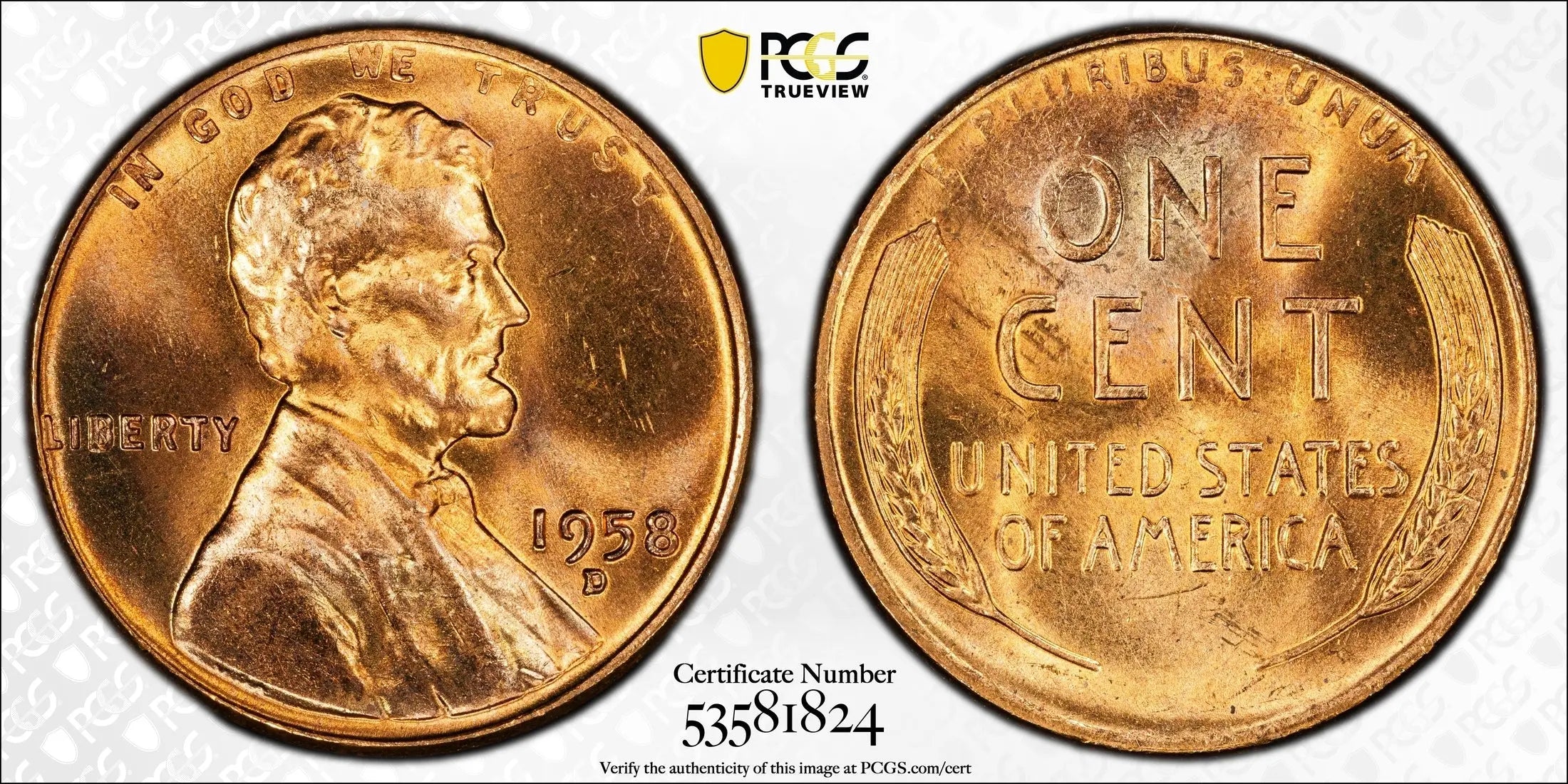 1958-D Lincoln Wheat Cent 1C – PCGS MS64RD (Red) | Final Year Wheat Cent Gem Heritage Pastime