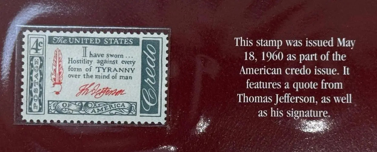 1960 U.S. 4¢ Thomas Jefferson Credo Stamp – “Hostility Against Tyranny” American Credo Issue Heritage Pastime