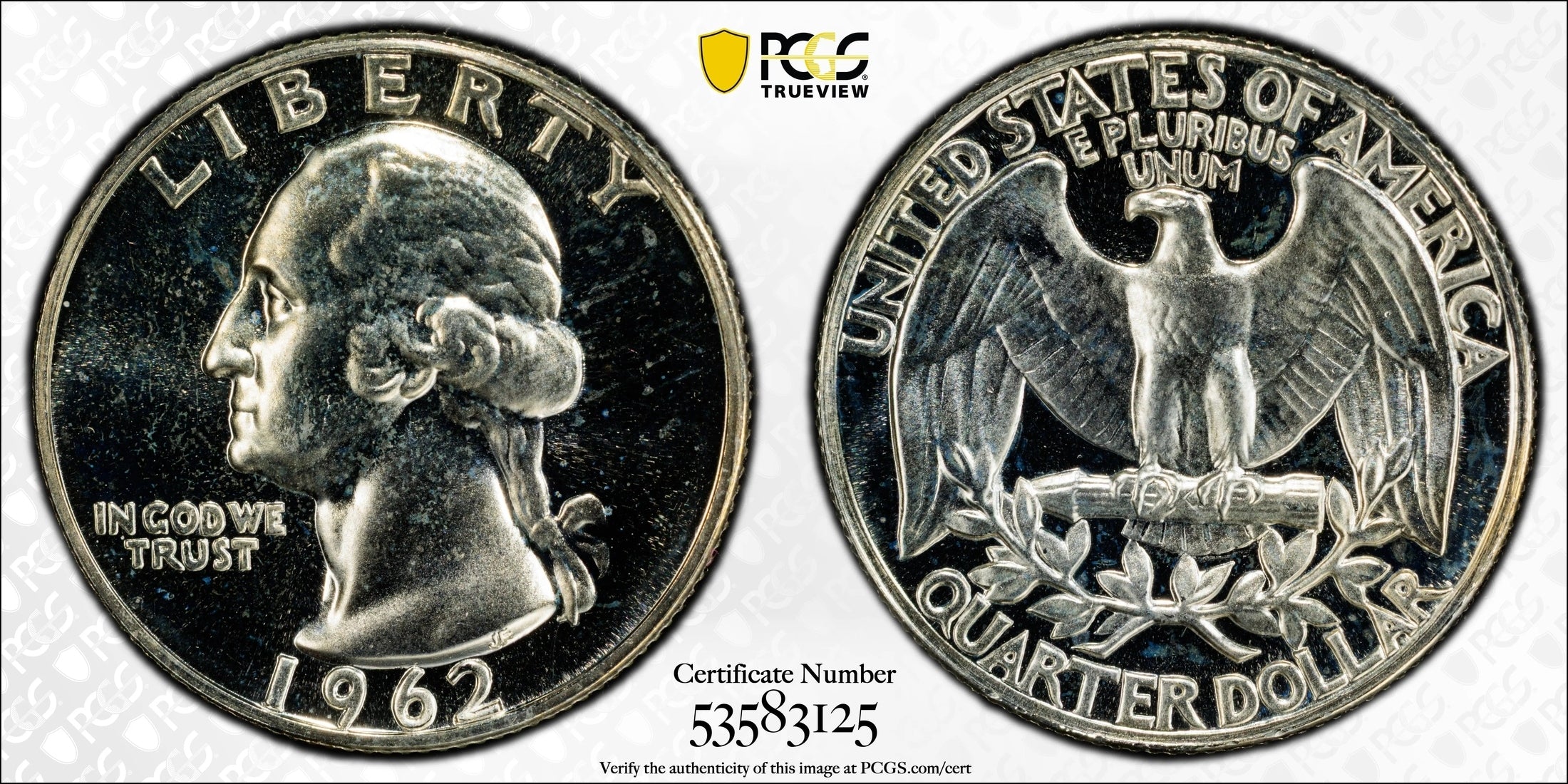 1962 Washington Quarter 25¢ – PCGS PR66 Proof Silver Coin | High-Grade 90% Silver Issue Heritage Pastime