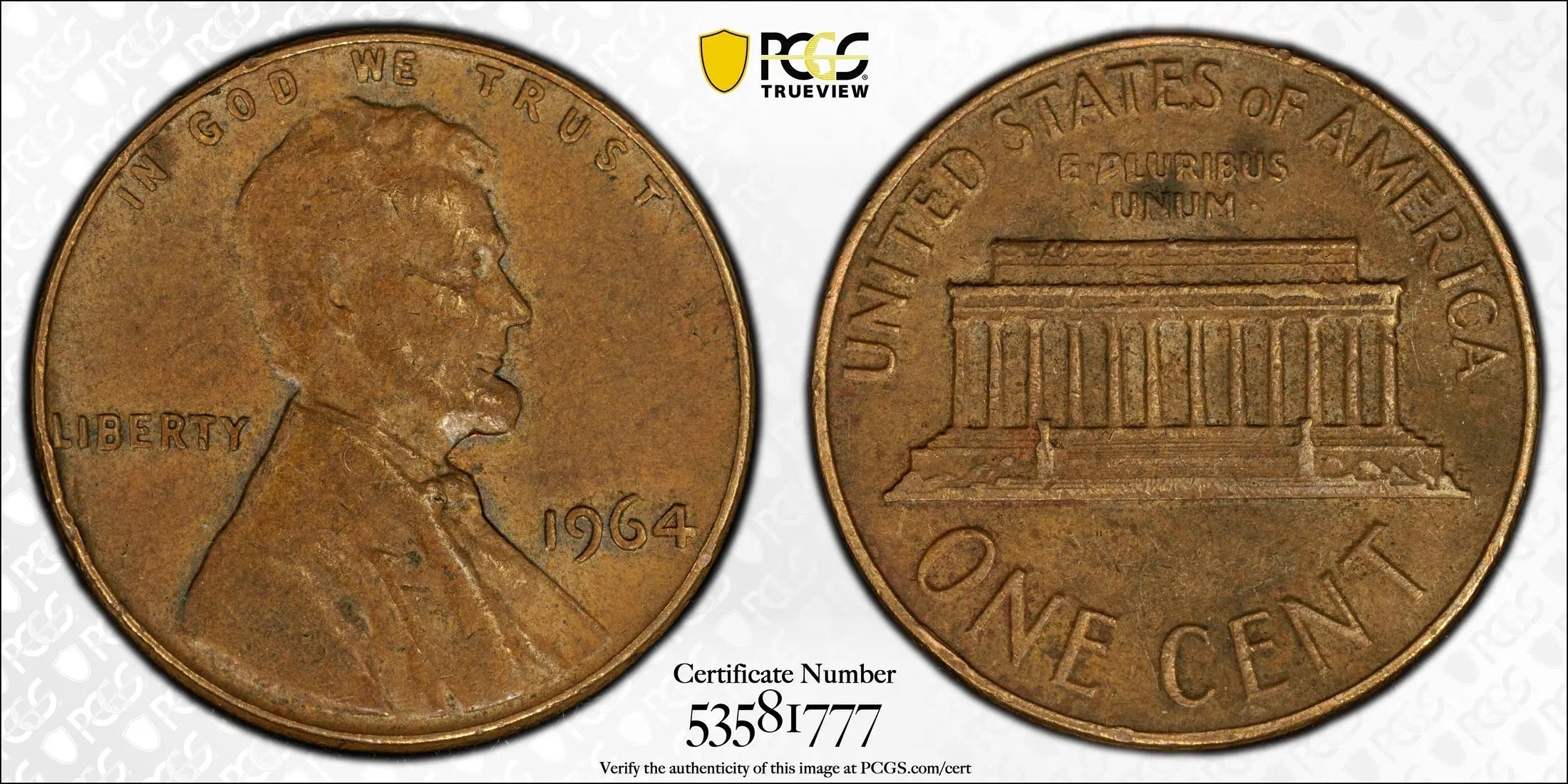 1964 Lincoln Memorial Cent – PCGS AU50BN – High-Grade Early Memorial Issue Heritage Pastime