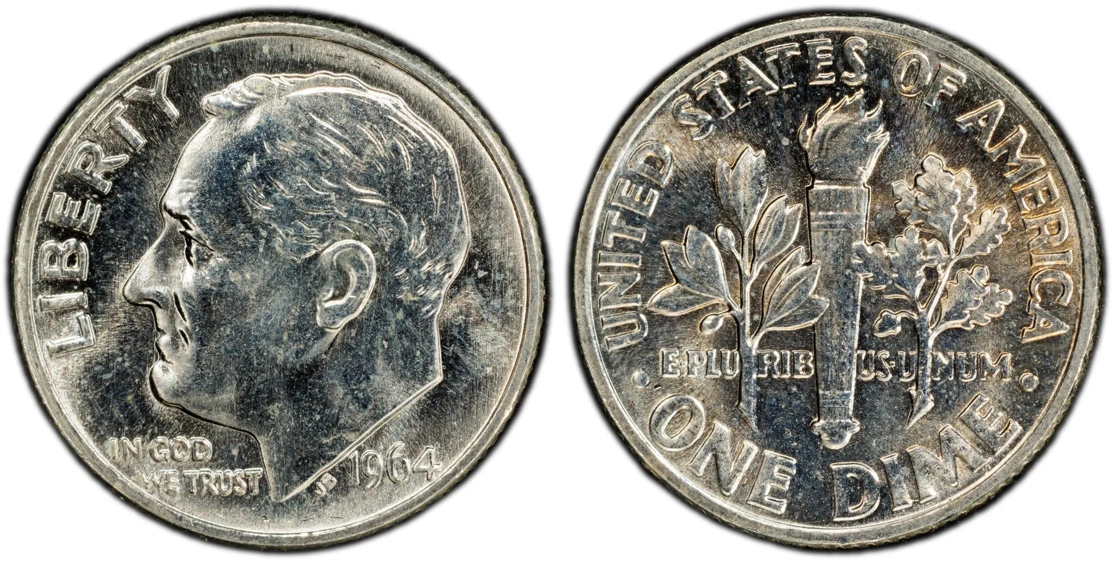 1964 Roosevelt Dime – PCGS MS65FB – Full Bands Gem Uncirculated Silver Coin Heritage Pastime