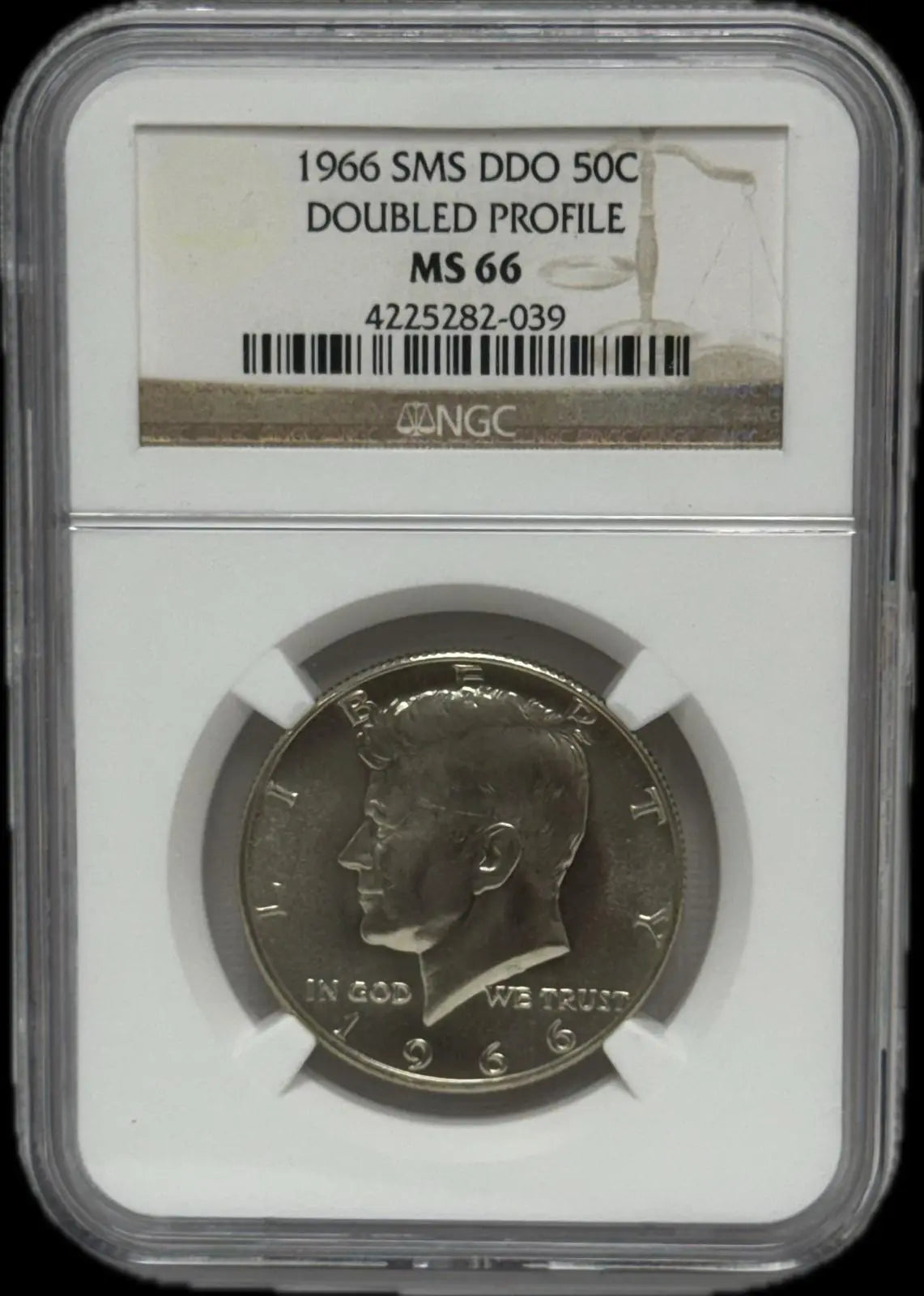 1966 SMS DDO 50C Doubled Profile Half Dollar MS66 – Rare Error Coin in High Grade Heritage Pastime