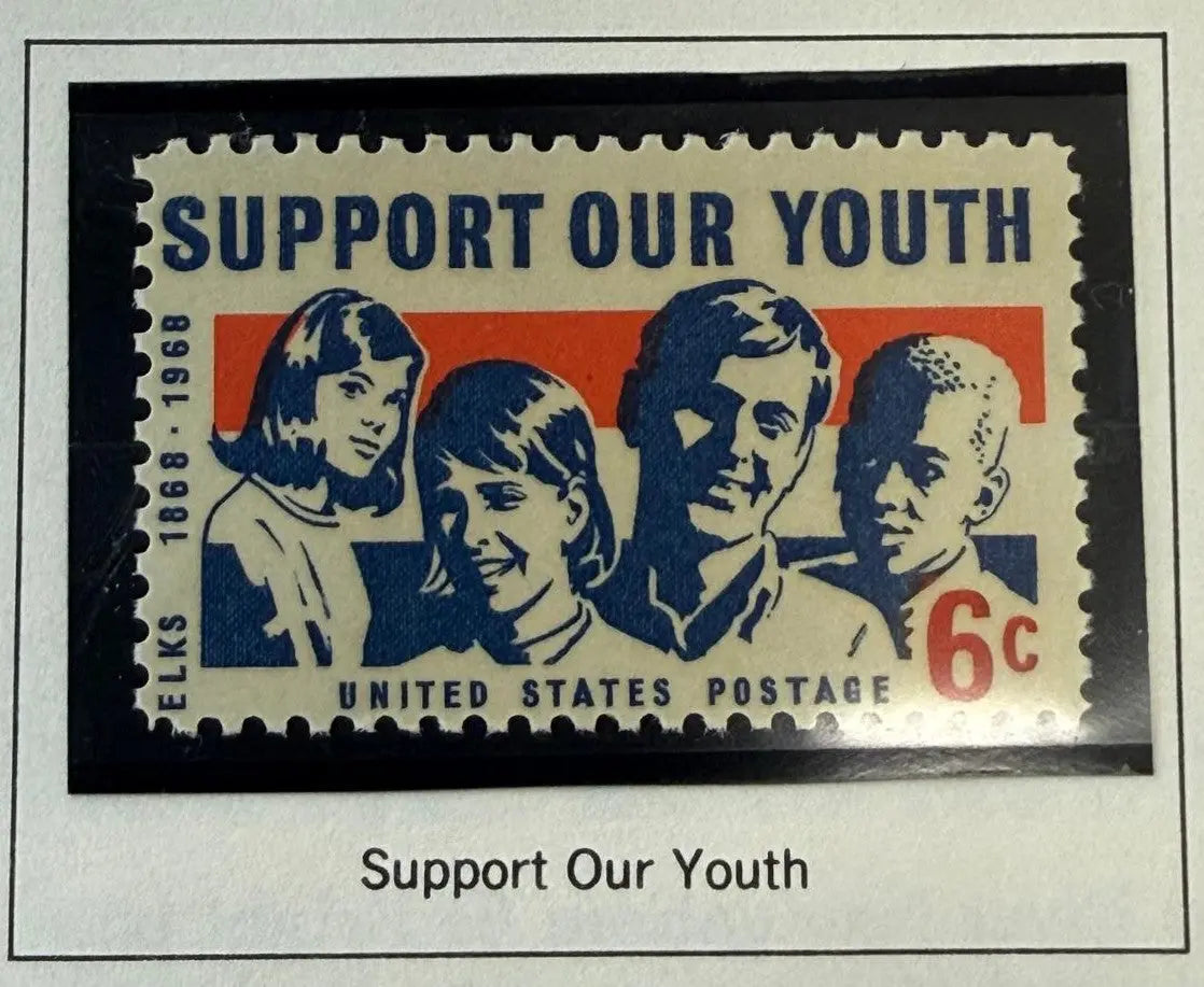 1968 U.S. 6¢ “Support Our Youth” Stamp – Elks Centennial Youth Program Commemorative Heritage Pastime