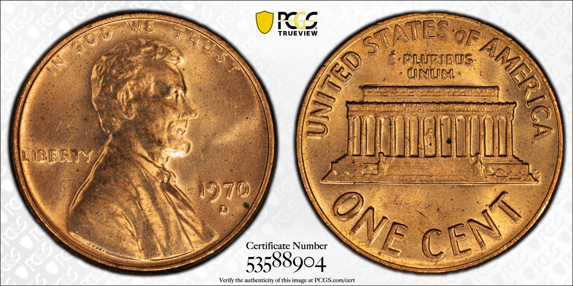 1970-D Lincoln Memorial Cent – PCGS MS64RD | Denver Mint | Brilliant Red Gem Copper Coin Heritage Pastime