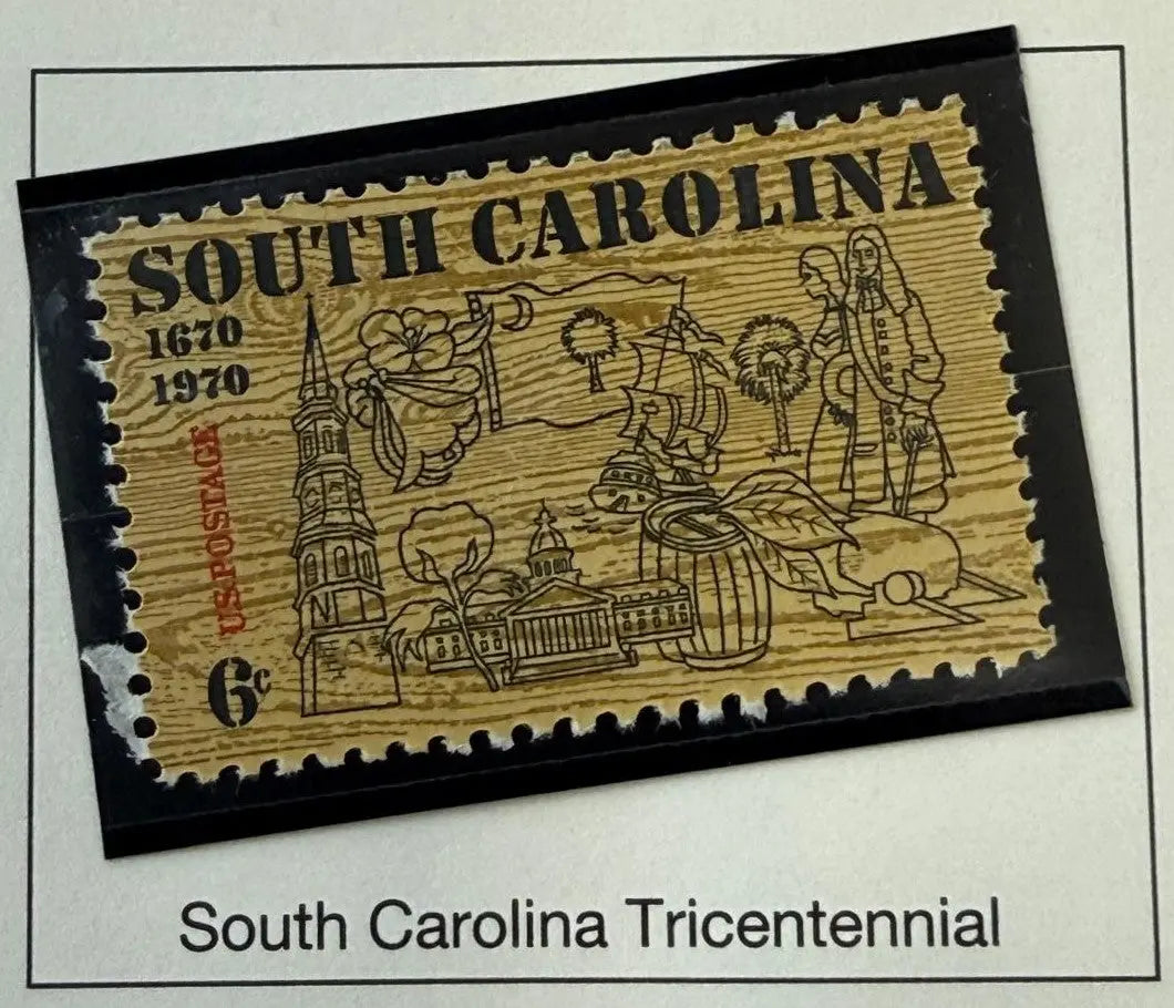 1970 United States 6¢ South Carolina Tricentennial Commemorative Stamp – Scott #1407 | Colonial Heritage Issue Heritage Pastime