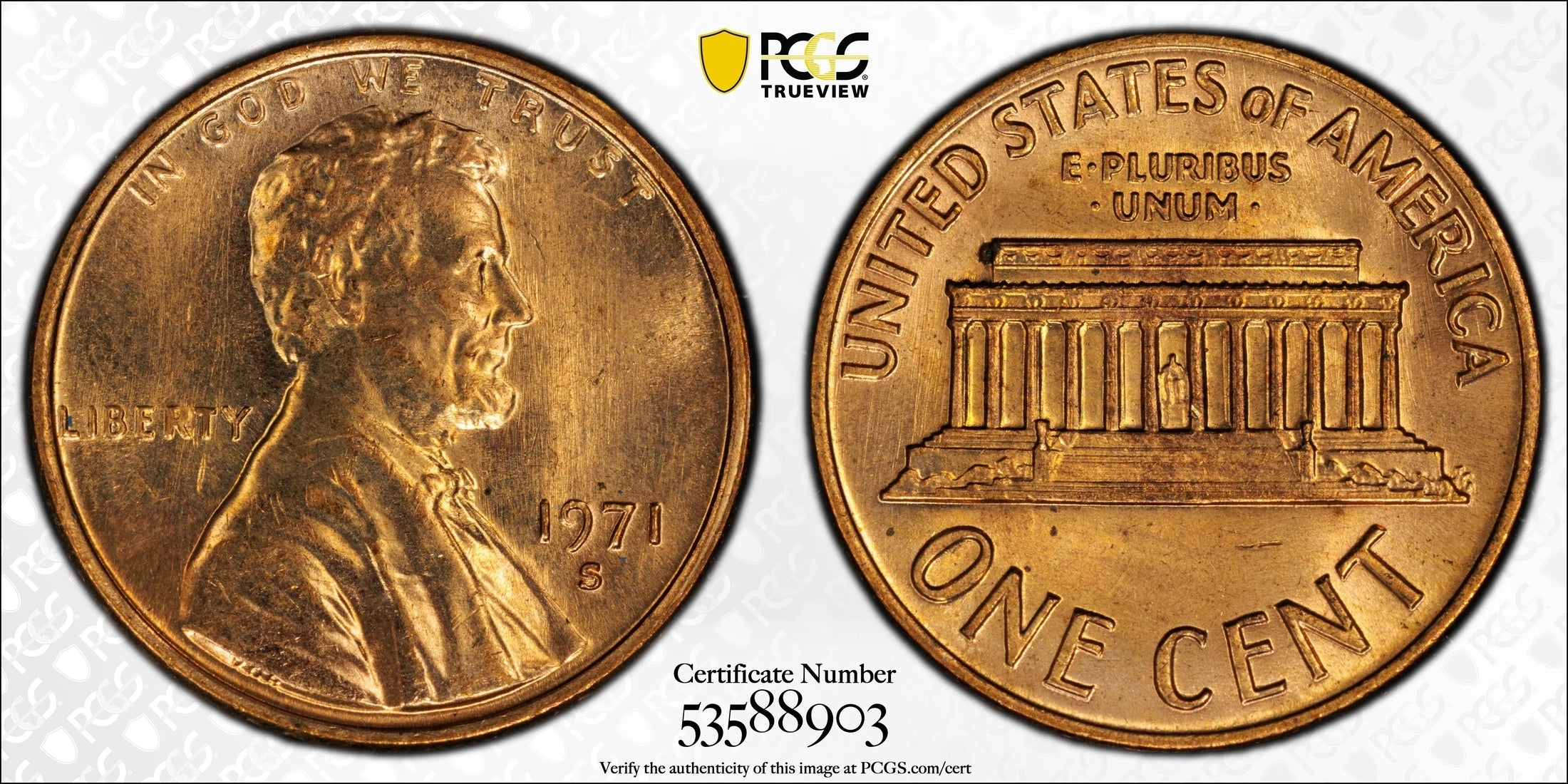 1971-S Lincoln Memorial Cent – PCGS MS64RD | San Francisco Mint | Brilliant Red Gem Copper Coin Heritage Pastime