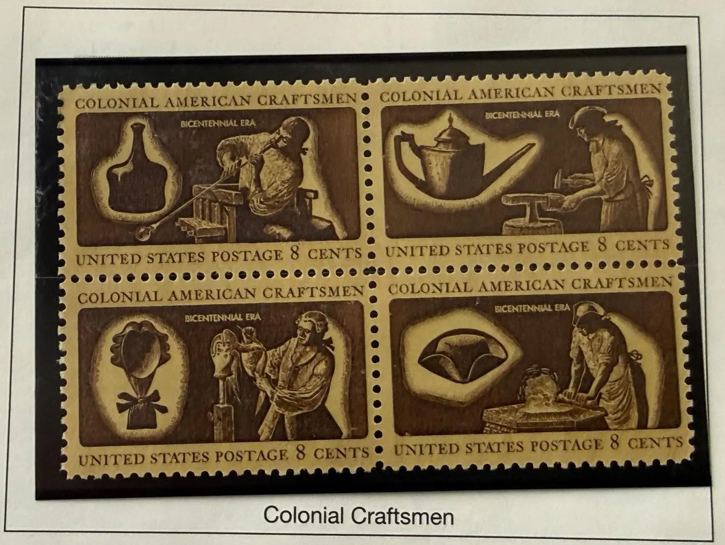 1972 United States 8¢ “Colonial American Craftsmen” Stamp Set of 4 – Scott #1461–1464 | Bicentennial Issue Heritage Pastime