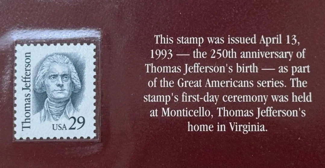 1993 U.S. 29¢ Thomas Jefferson Stamp – Great Americans Series (250th Birth Anniversary) Heritage Pastime