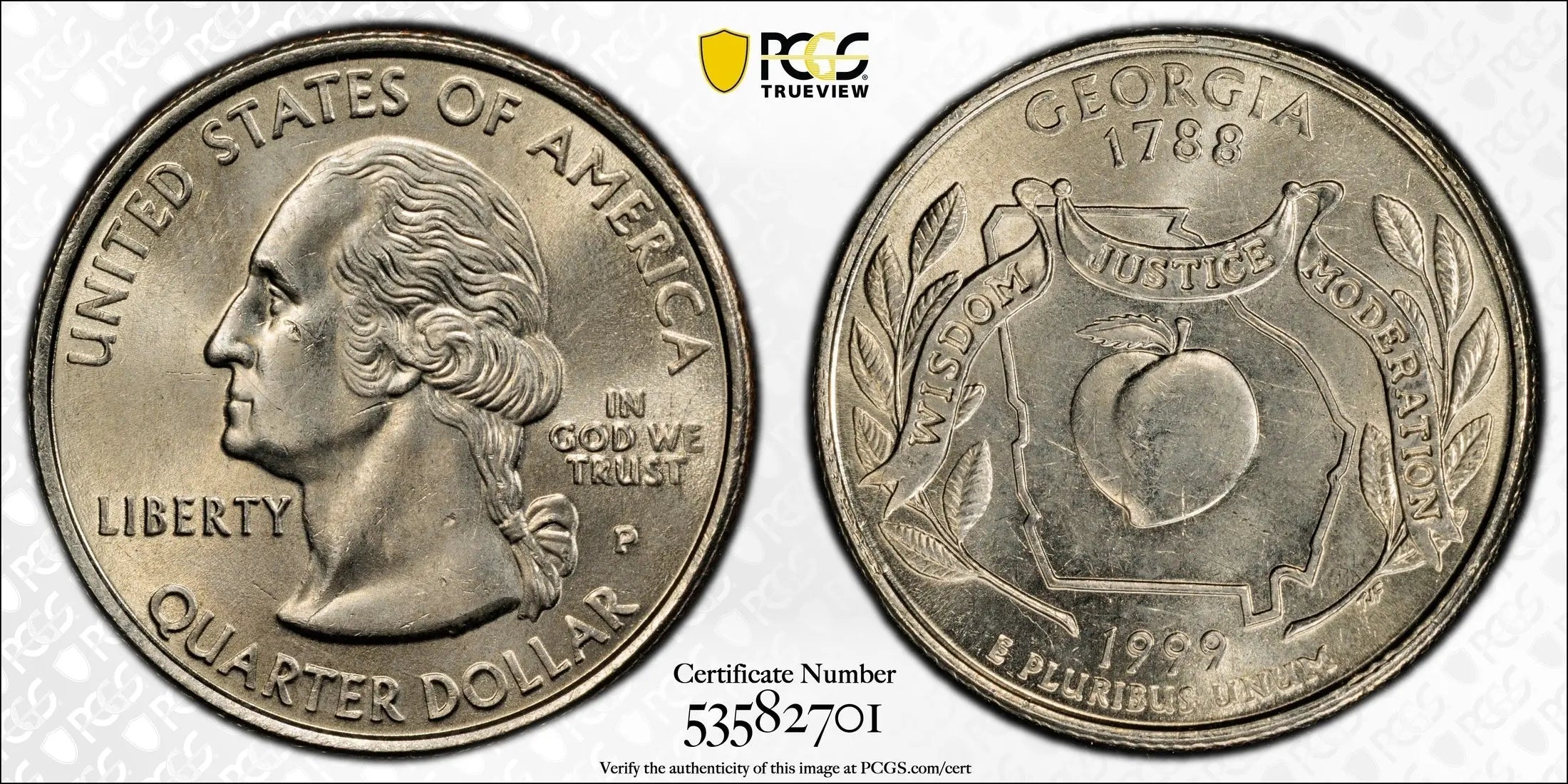 1999-P Georgia State Quarter – PCGS MS64 | First-Year Statehood Quarter Issue Heritage Pastime