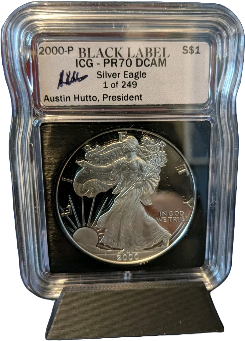 2000 P Proof Silver Eagle Austin Hutto Signed Black Label
