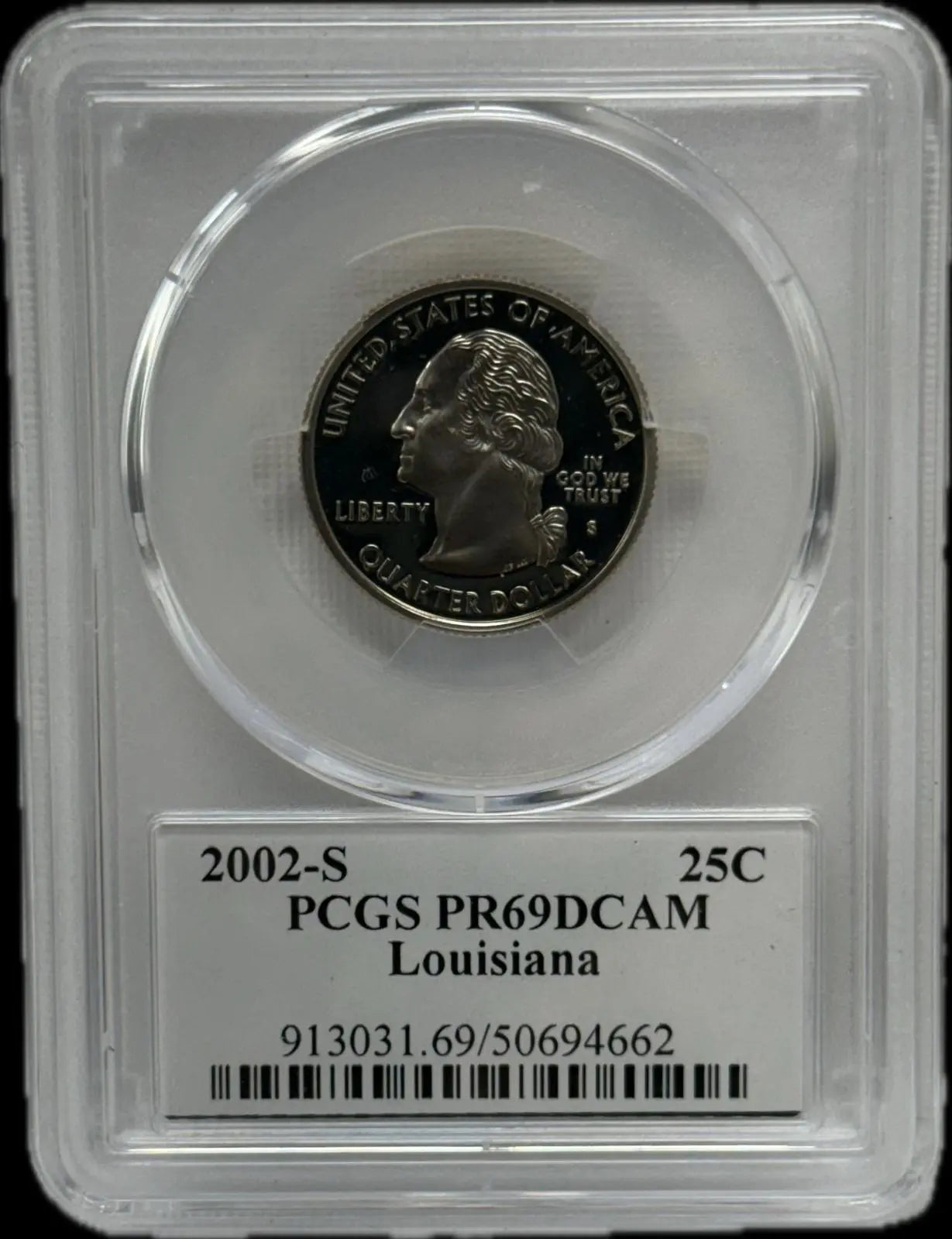 2002-S 25C PCGS PR69 DCAM Louisiana – Rare, Near-Perfect Proof Coin Heritage Pastime