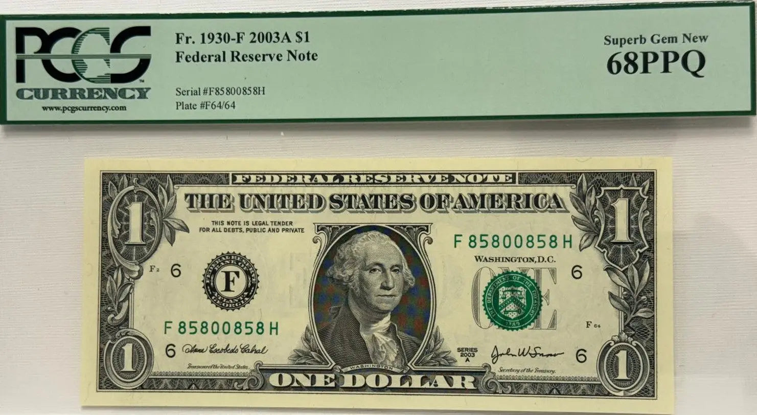 2003A $1 FR 1930-F FRN REPEATER Serial # F 85800858 H PCGS 68PPQ Coin Hub