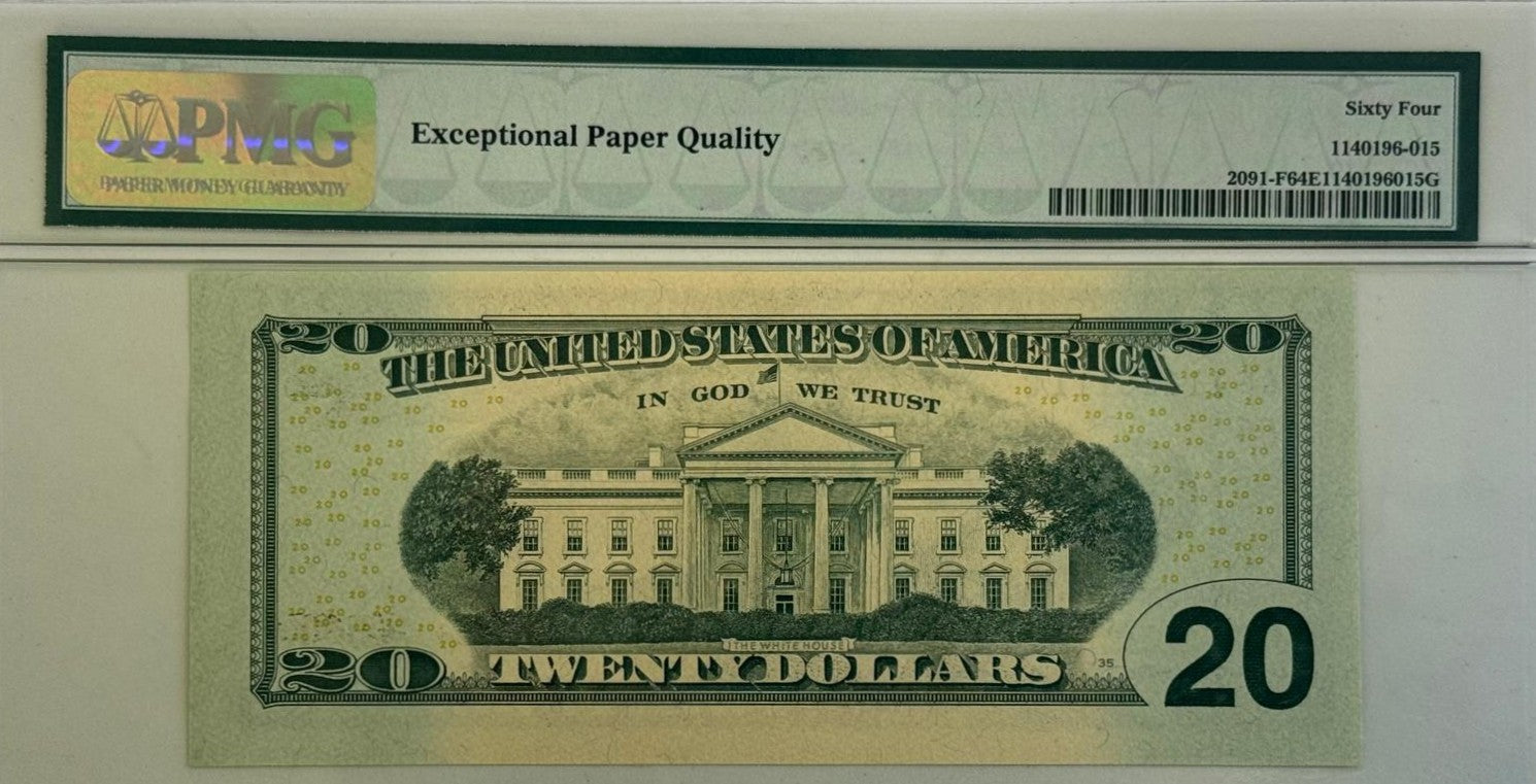 2004-A $20 FRN PMG 64EPQ White House reverse side with rare radar serial