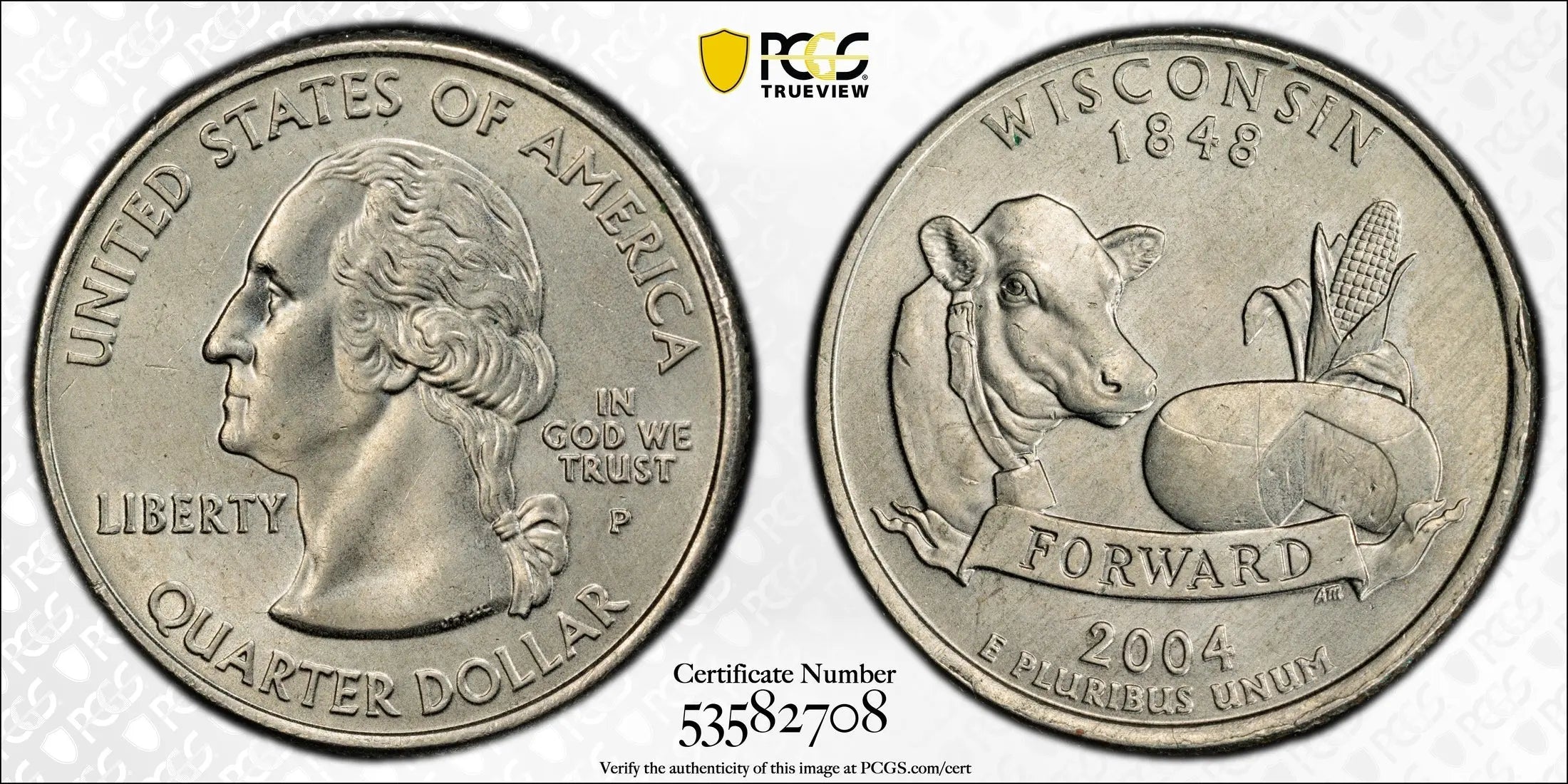 2004-P Wisconsin State Quarter – PCGS MS64 | Extra Leaf Variety Potential Issue Heritage Pastime