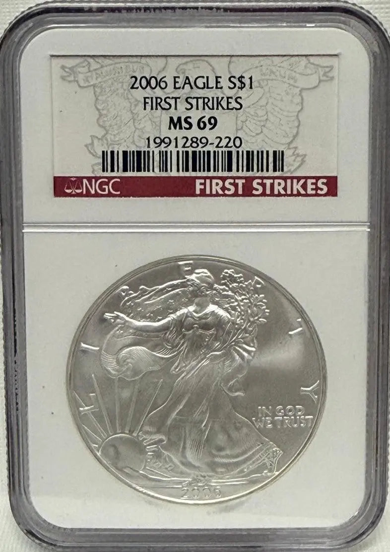 2006 Eagle $1 MS69 First Strkes2006 Silver Eagle $1 MS69 First Strikes – Early Release, High-Grade Condition Coin Hub