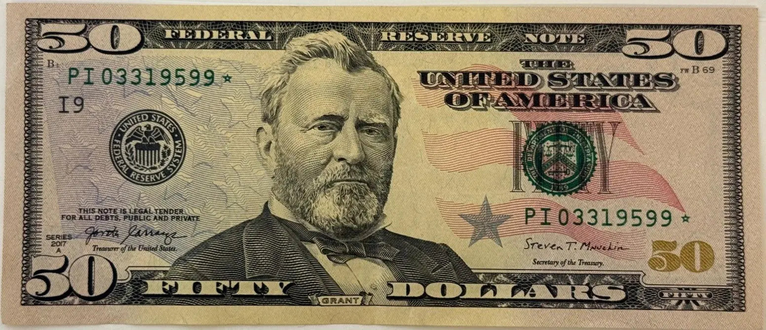2017 $50 Federal Reserve Star Note – Ulysses S. Grant | Replacement Currency Collectible Heritage Pastime