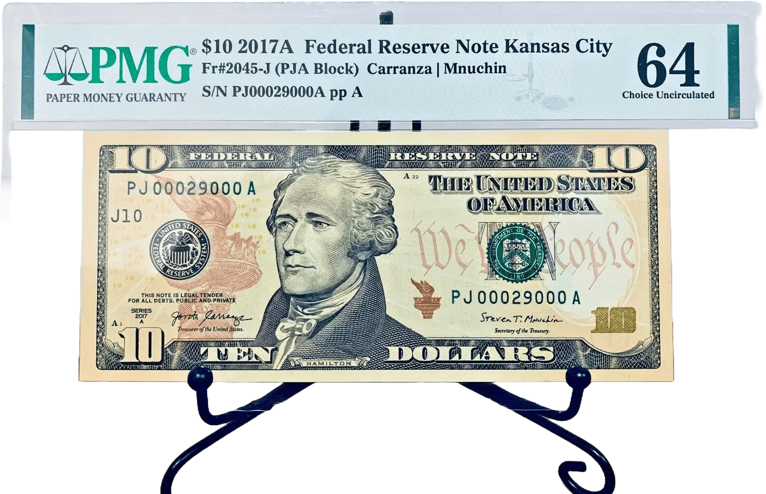 2017-A $10 FRN PMG 67EPQ Fancy LOW 5 DIGIT Serial #PJ00029000A with Bonus Note Heritage Pastime