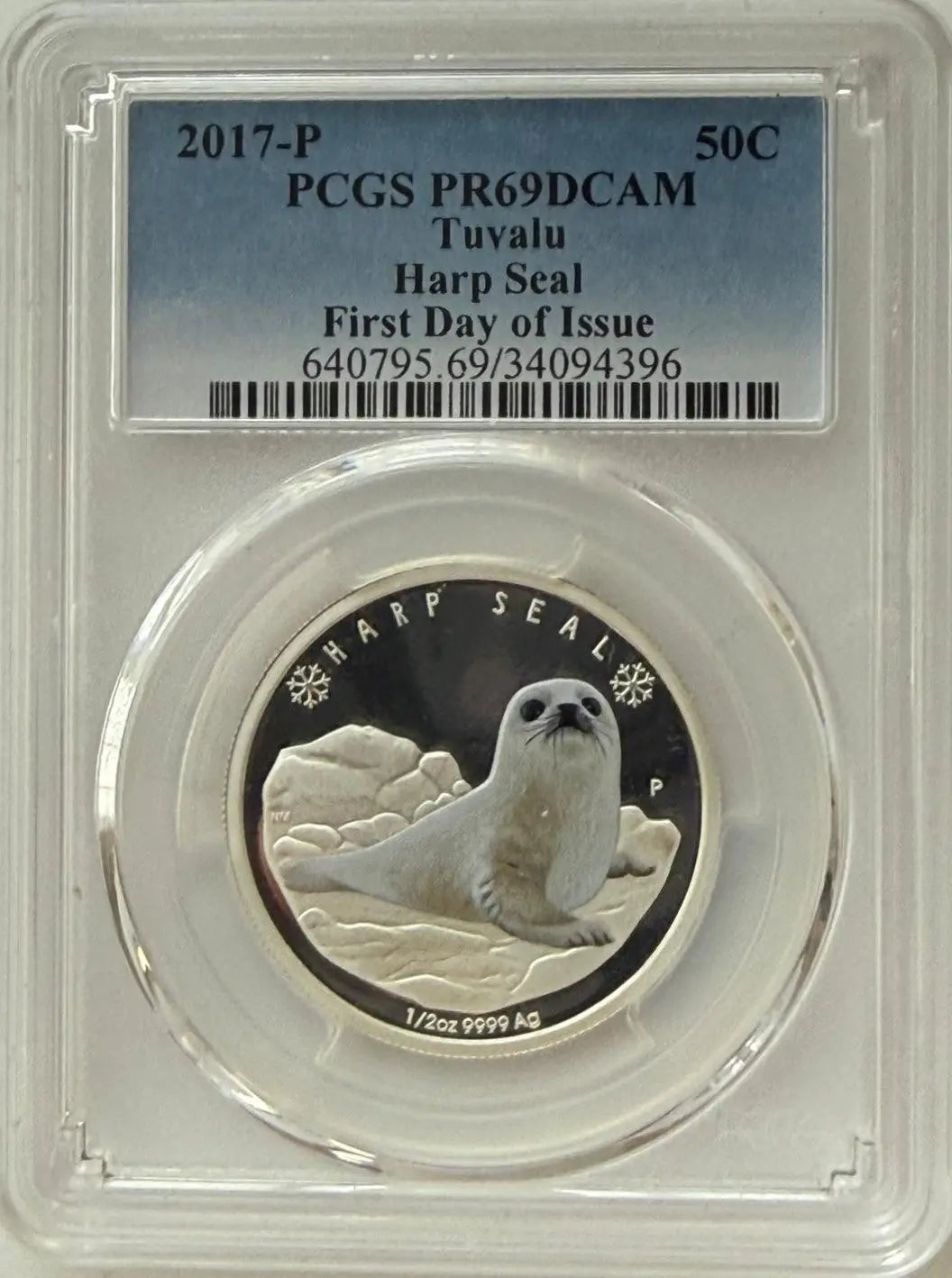 2017 Tuvalu 50 Cents Polar Babies Harp Seal – ½ oz .999 Silver Proof – PCGS PR69DCAM Heritage Pastime
