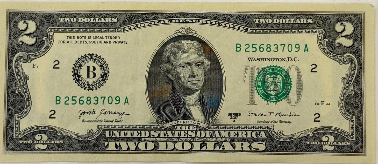2017A $2 Federal Reserve Note – Thomas Jefferson – Circulated U.S. Currency Heritage Pastime