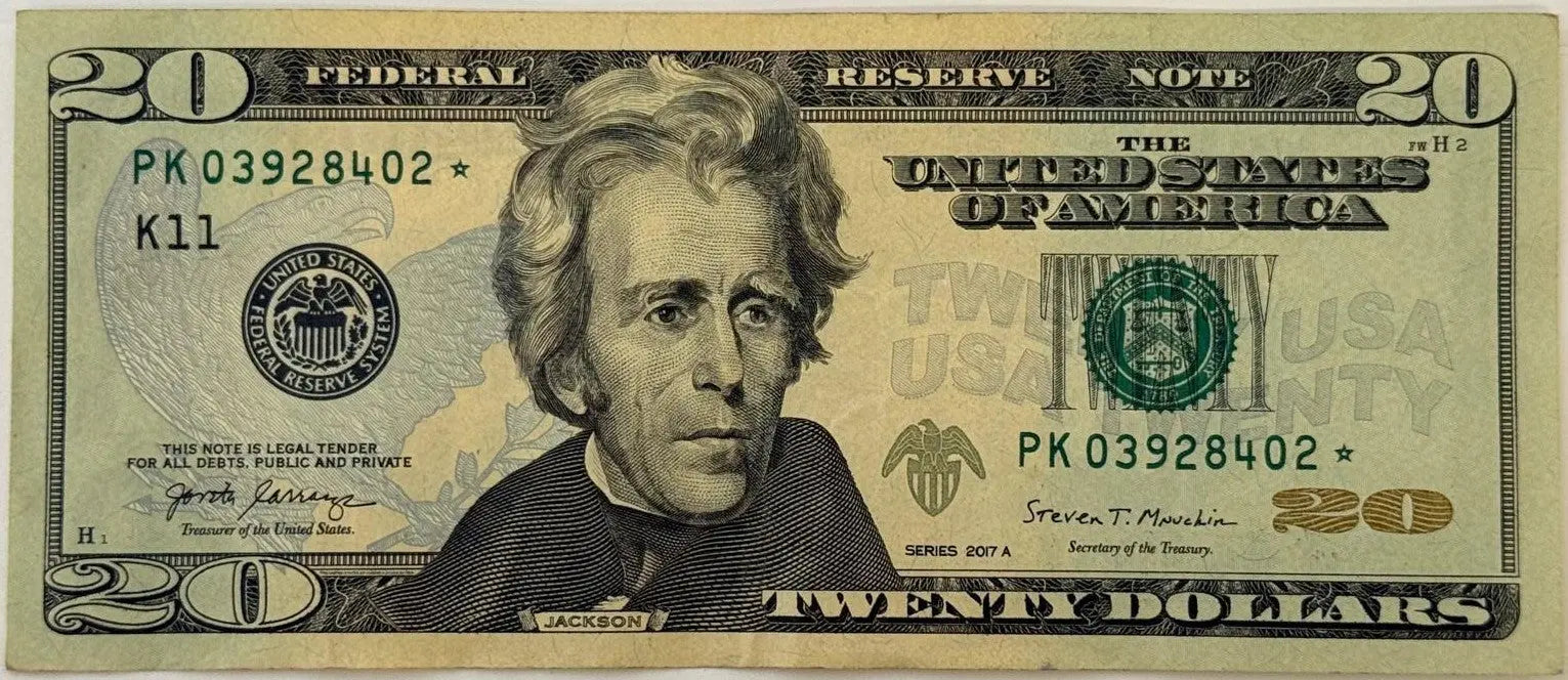 2017A $20 Federal Reserve Star Note – Andrew Jackson | Replacement Currency Collectible Heritage Pastime