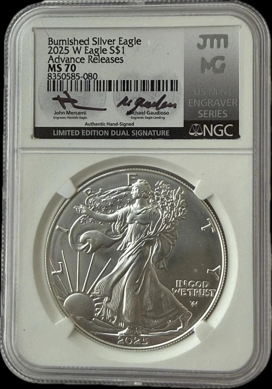 2025-W Burnished American Silver Eagle $1 – Advance Releases – MS70 Heritage Pastime