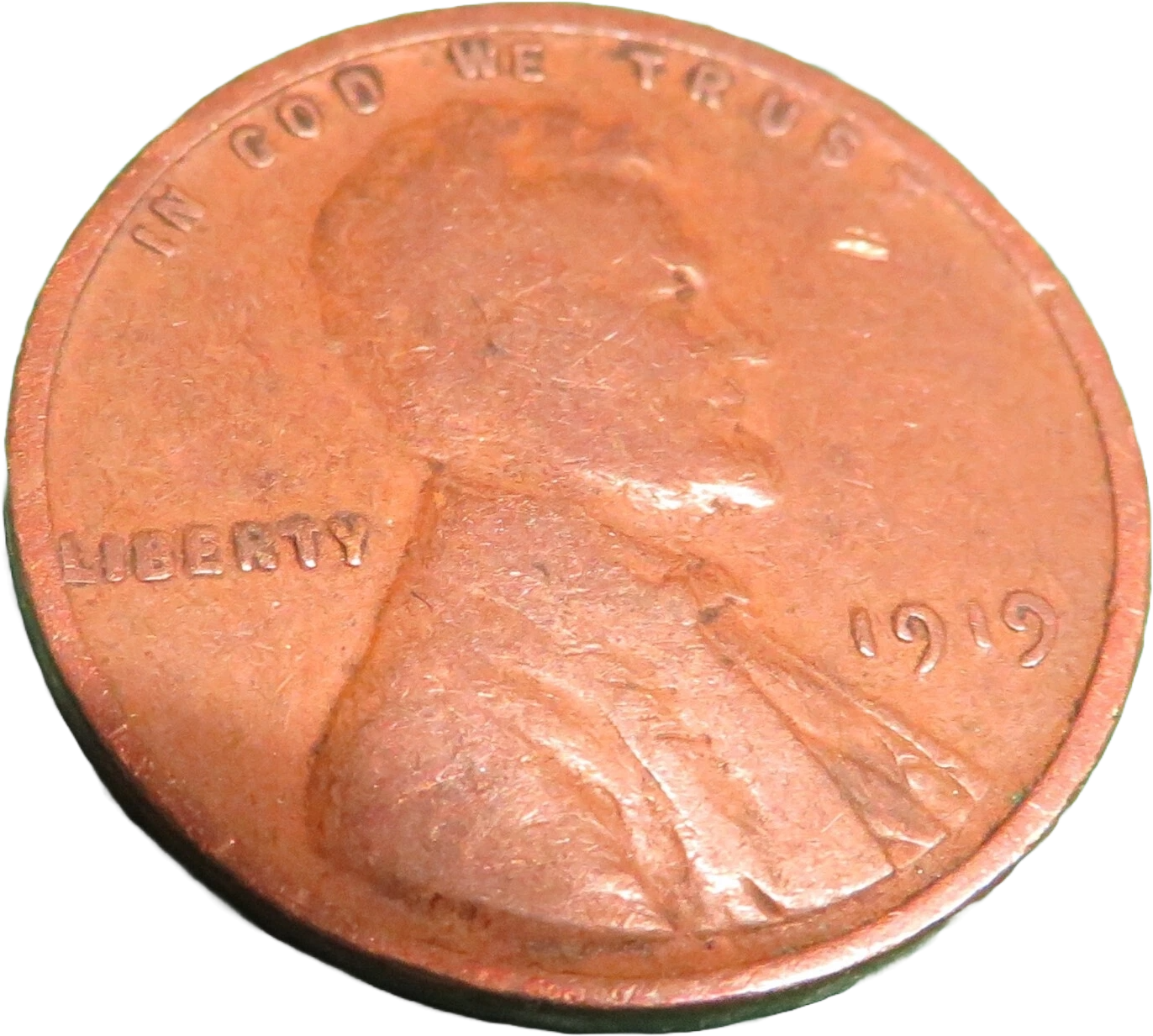Rare 1919 Wheat Cent U.S. Coin Penny No Mint Mark Currency Coin L Rim Error Circ