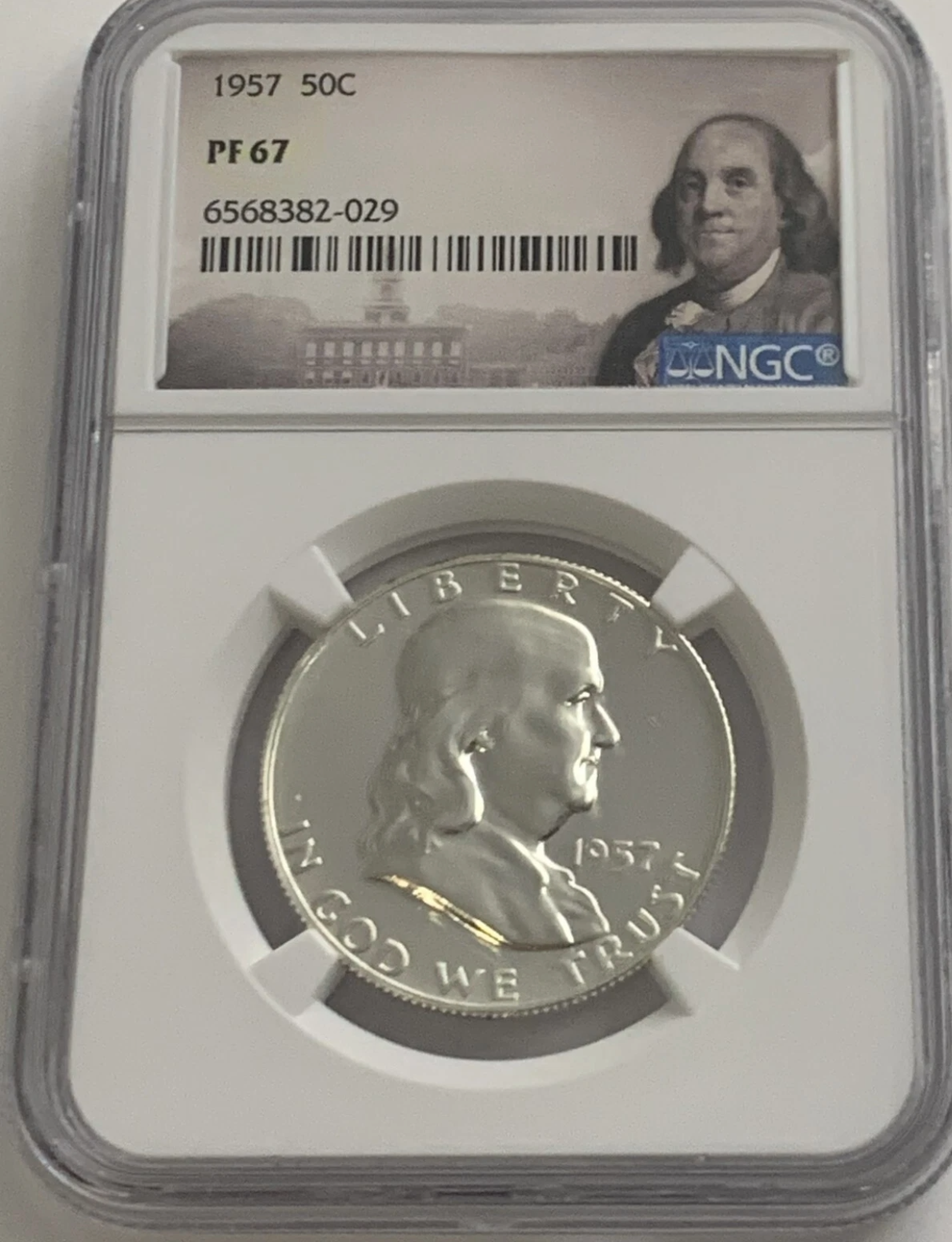 1957 NGC PF67 Silver Proof Franklin Half Dollar 50c 90% Silver Portrait Label