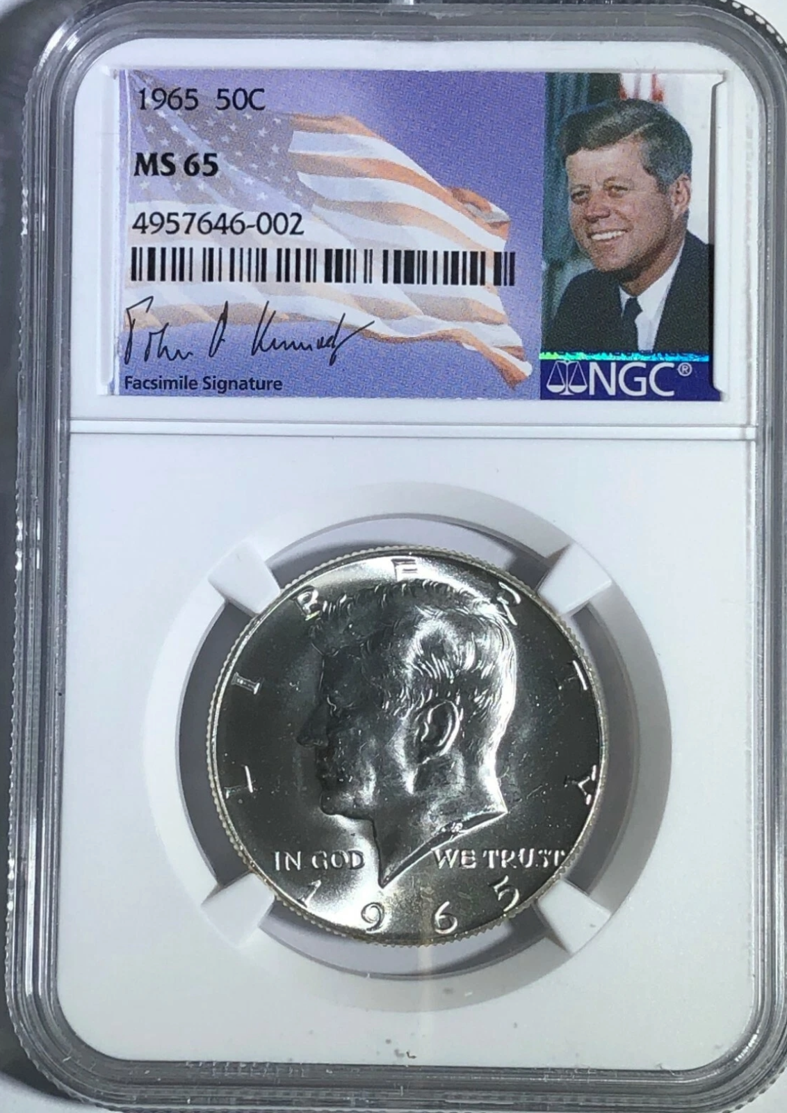 1965 NGC MS65 Silver Kennedy Half Dollar JFK Coin Signature 50c Business Strike