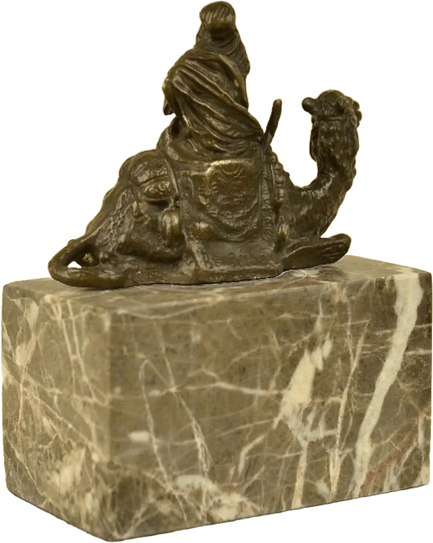 Arab Man Camel Rider Bronze Sculpture | Lost Wax Cast | Marble Base | Detailed Desert Scene Heritage Pastime