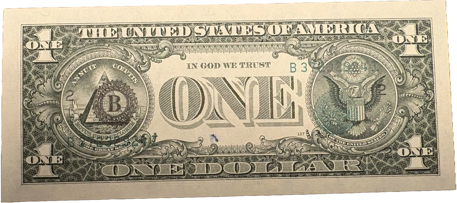 Superb Crisp 1985 $1 ERROR Note. Great Condition! Serial number and seal on reverse. RARE!