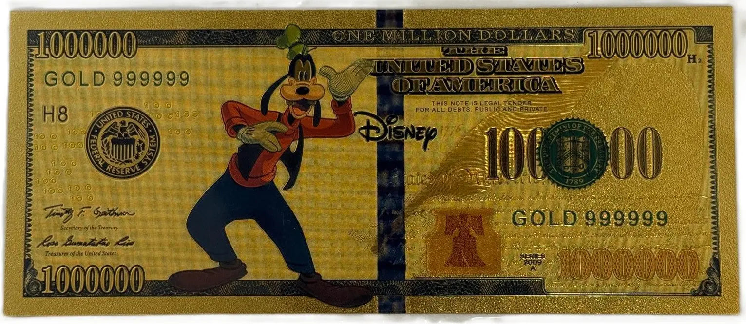 Goofy “One Million Dollars” Gold Foil Note – 24K Gold Plated Disney Collectible Bill Heritage Pastime