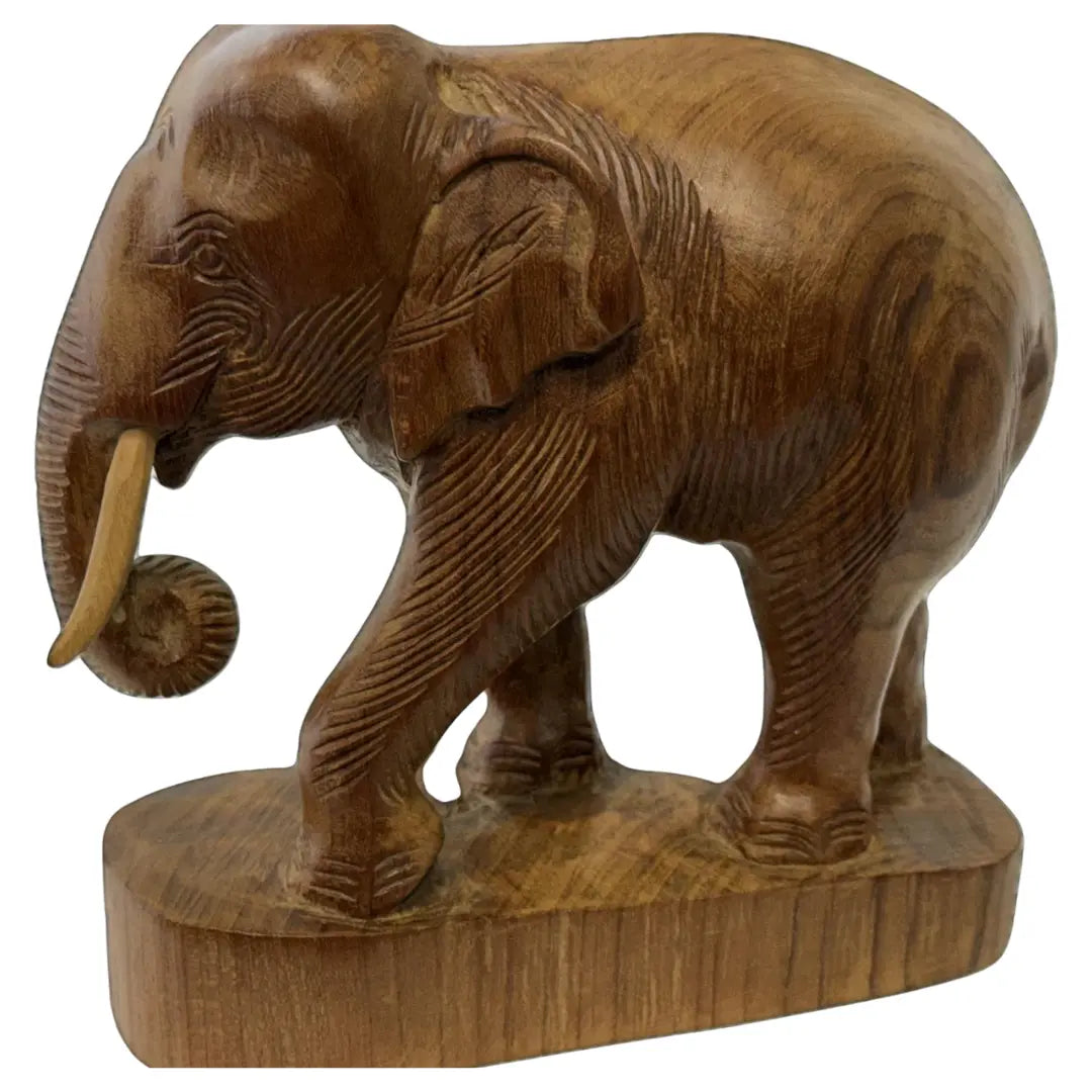 Hand-Carved Wooden Elephant Sculpture. Coin Hub