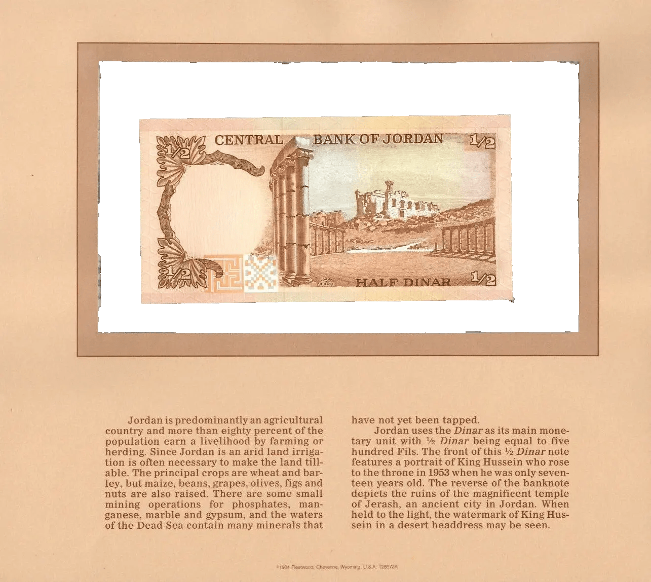 Jordan 1975 1/2 Dinar UNC P-17b Lucky 444564 Most Treasured Banknotes Heritage Pastime