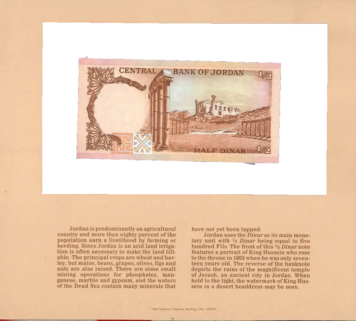 Jordan 1975 1/2 Half Dinar UNC P-17b Sign 15 Most Treasured Banknotes Coin Hub