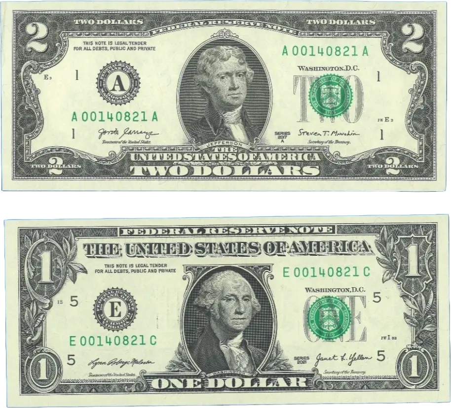 LOW DUPLICATE SERIAL NUMBER MATCHING $2 AND $1 NOTES! –SAME SERIALS Coin Hub