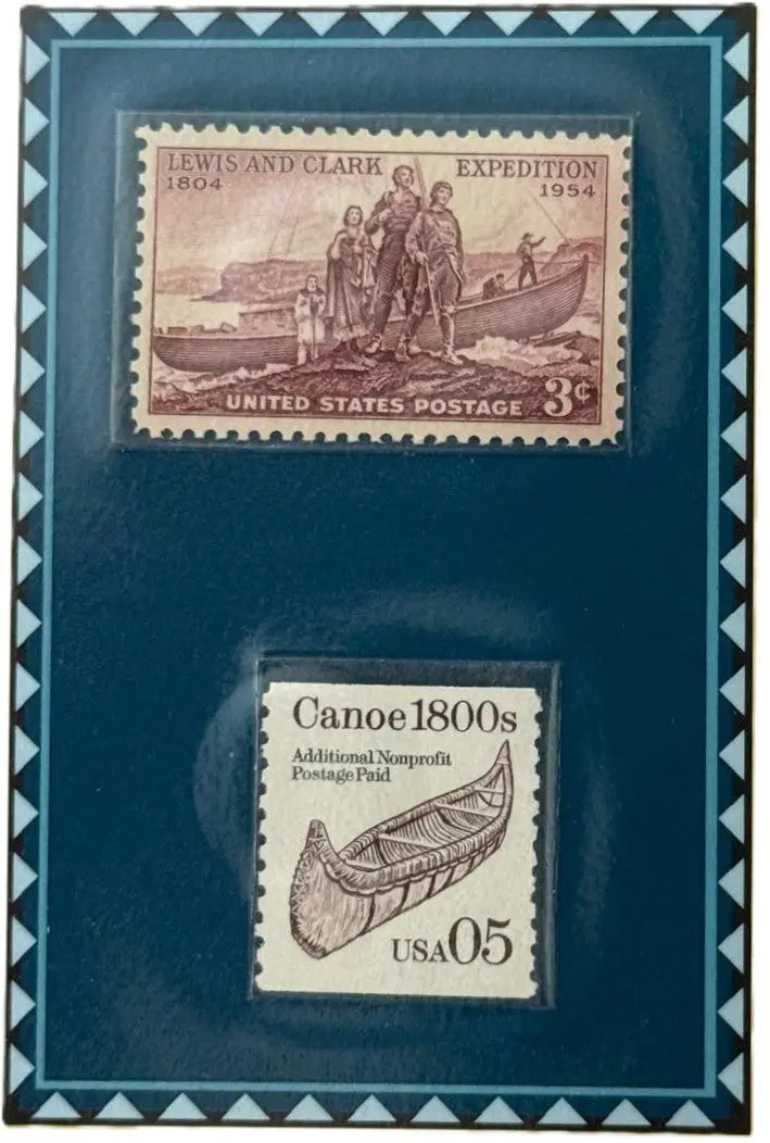 Lewis & Clark Commemorative Stamp Display – 1954 3¢ & 1991 Canoe Stamp Collectible Set Heritage Pastime