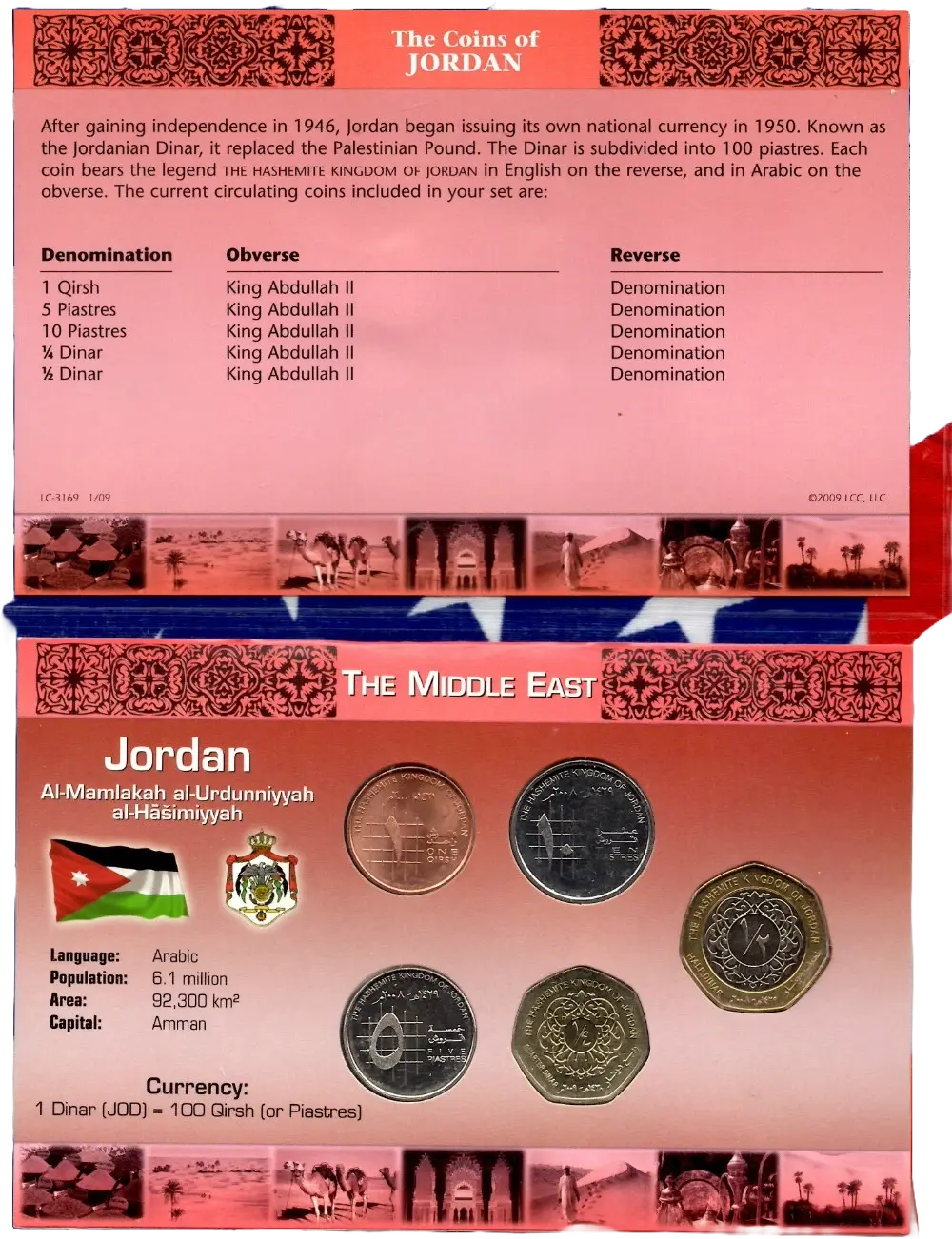 Littleton World Coin Set Jordan w/card 2000-2009 UNC 1/2 Dinar 2008 Qirsh 2000 Coin Hub