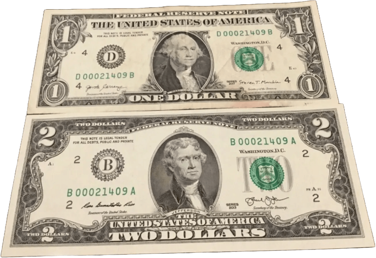 Matching Fancy Serial Number $1 & $2 Dollar Bills – Annapolis, MD Zip Code Notes – Rare Collector Pair Heritage Pastime