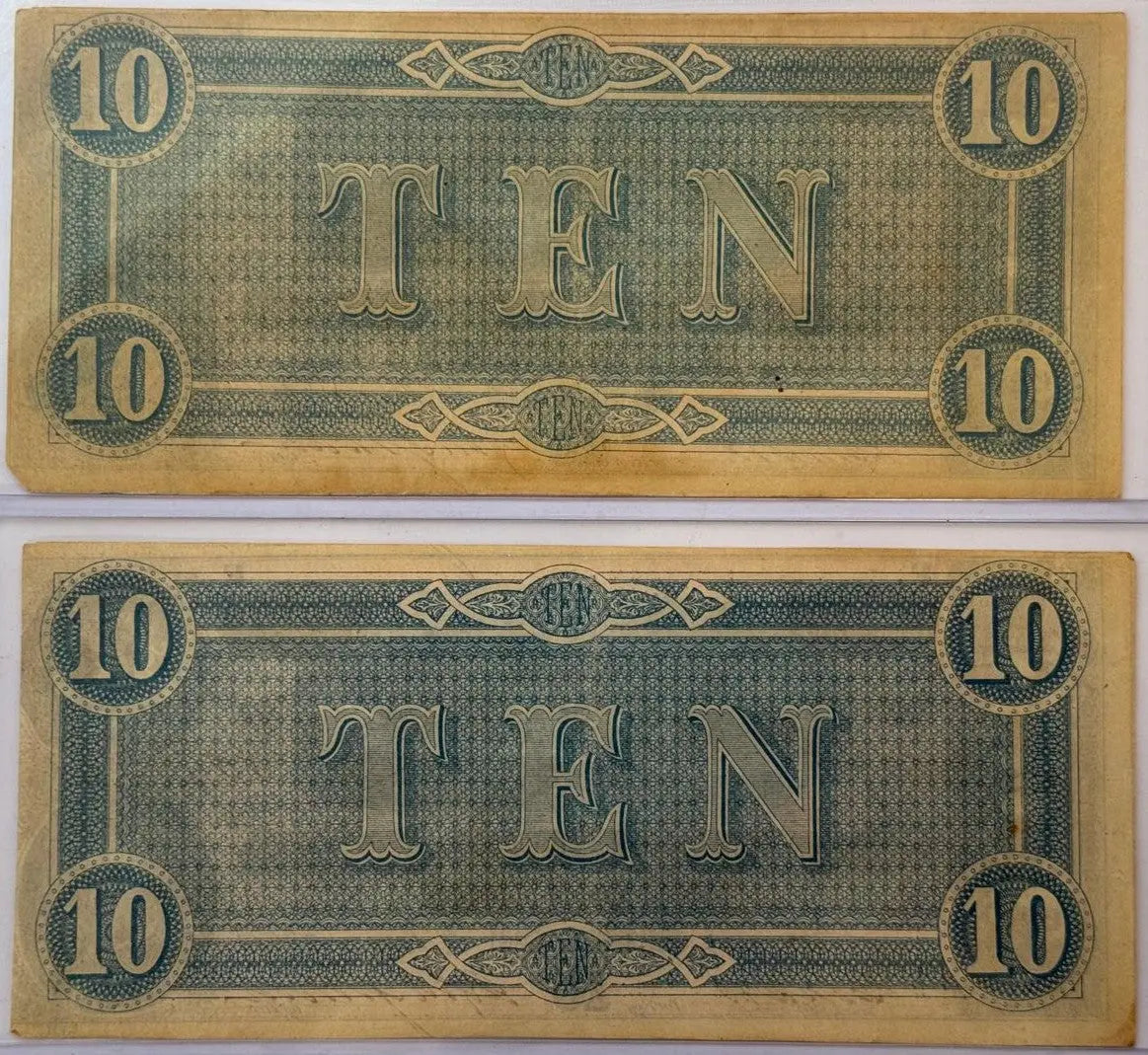 Set Of 2 1864 Confederate States of America $10 Notes – Consecutive Serial Numbers | Civil War Currency Heritage Pastime