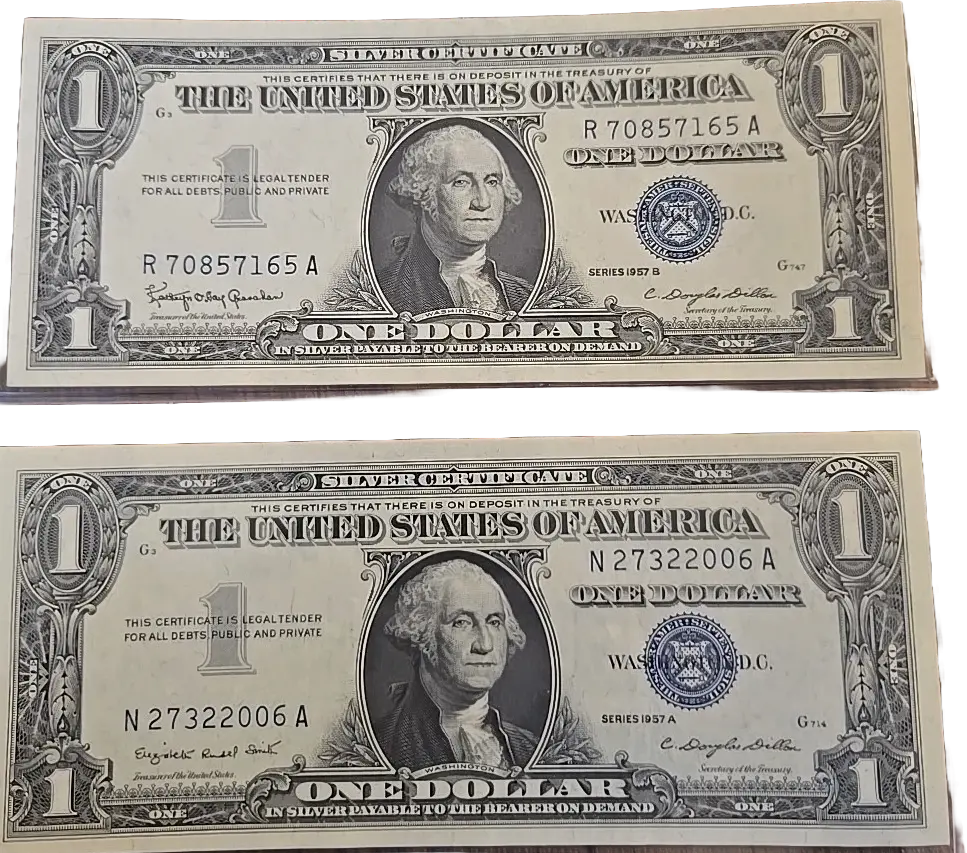 Set Of Two 1957 A And 1957 B Silver Certificate. 1 Uncirculated 1 About Uncirculated Coin Hub