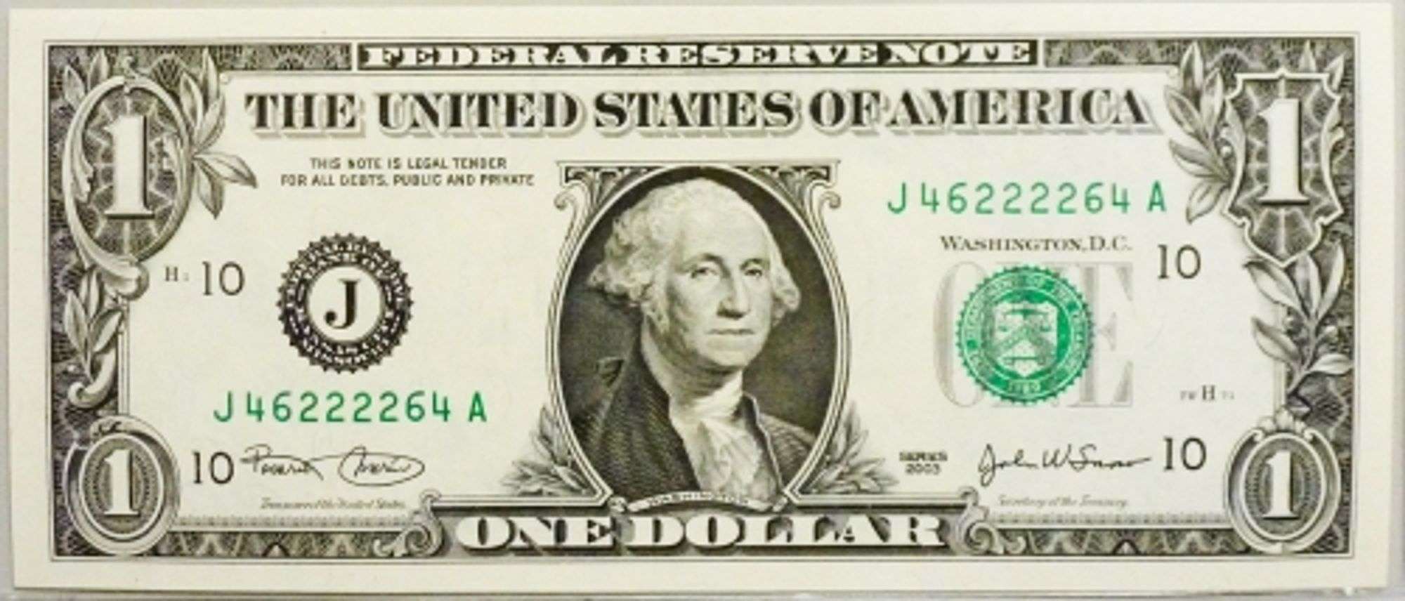 Superb Crisp 2003 $1 Note K.C. Fancy Radar Number 46222264!