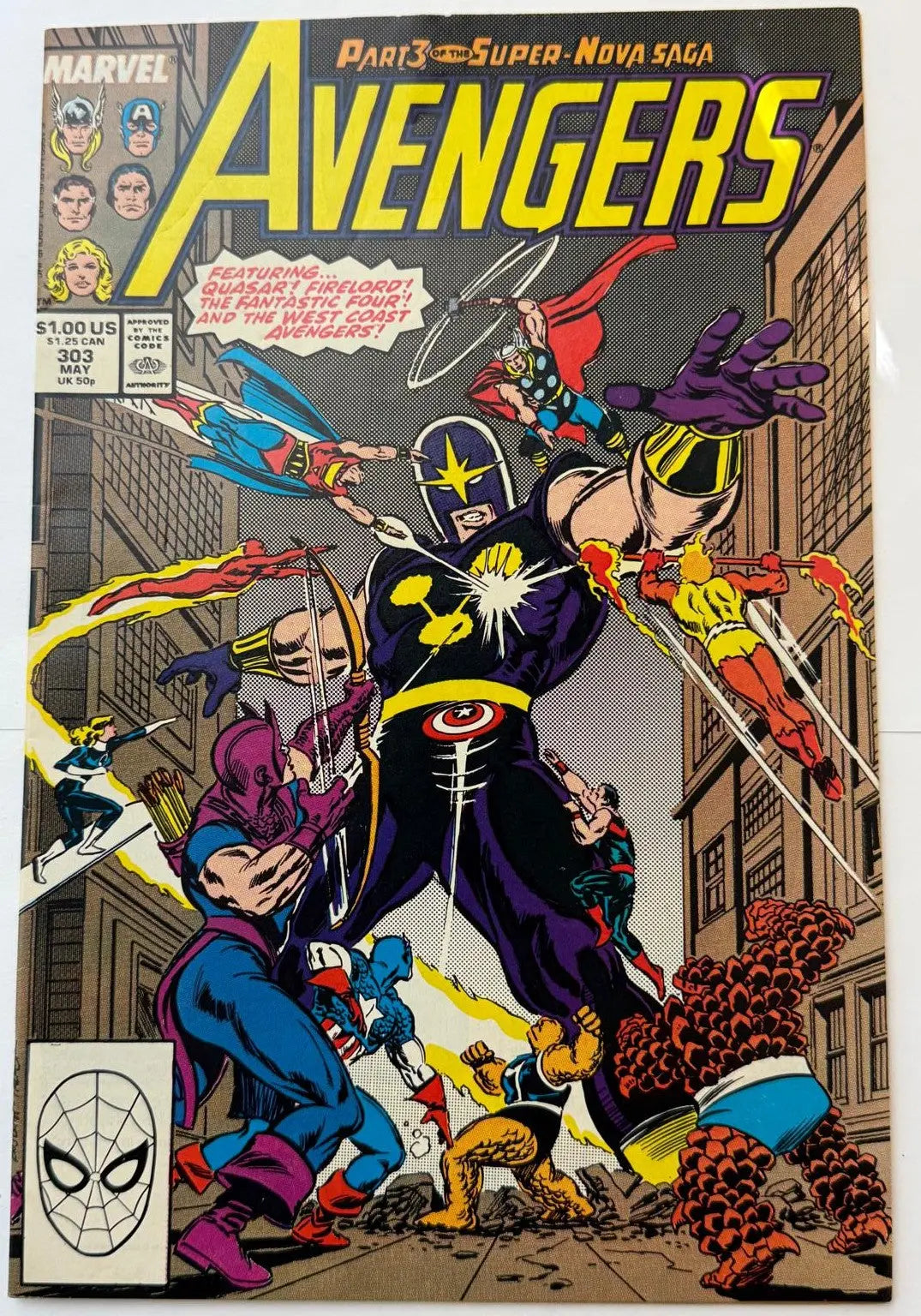 The Avengers #303 (1989) – Marvel Comics Copper Age Issue | Quasar, Hawkeye & Fantastic Four Appearance Heritage Pastime