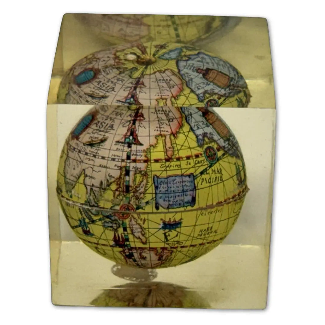 Vintage Lucite globe paperweight cube Coin Hub