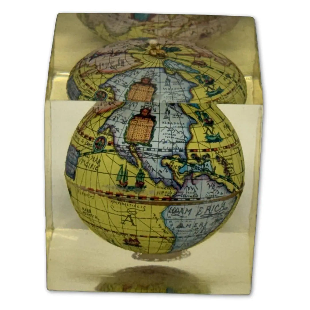 Vintage Lucite globe paperweight cube Coin Hub