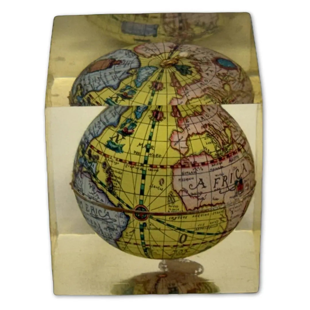 Vintage Lucite globe paperweight cube Coin Hub