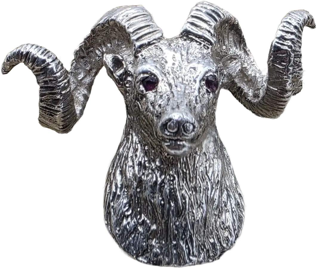 Vintage Navajo Sterling Silver Bighorn Sheep Bolo Tie Slide with Ruby Eyes – 56.6 Grams Coin Hub