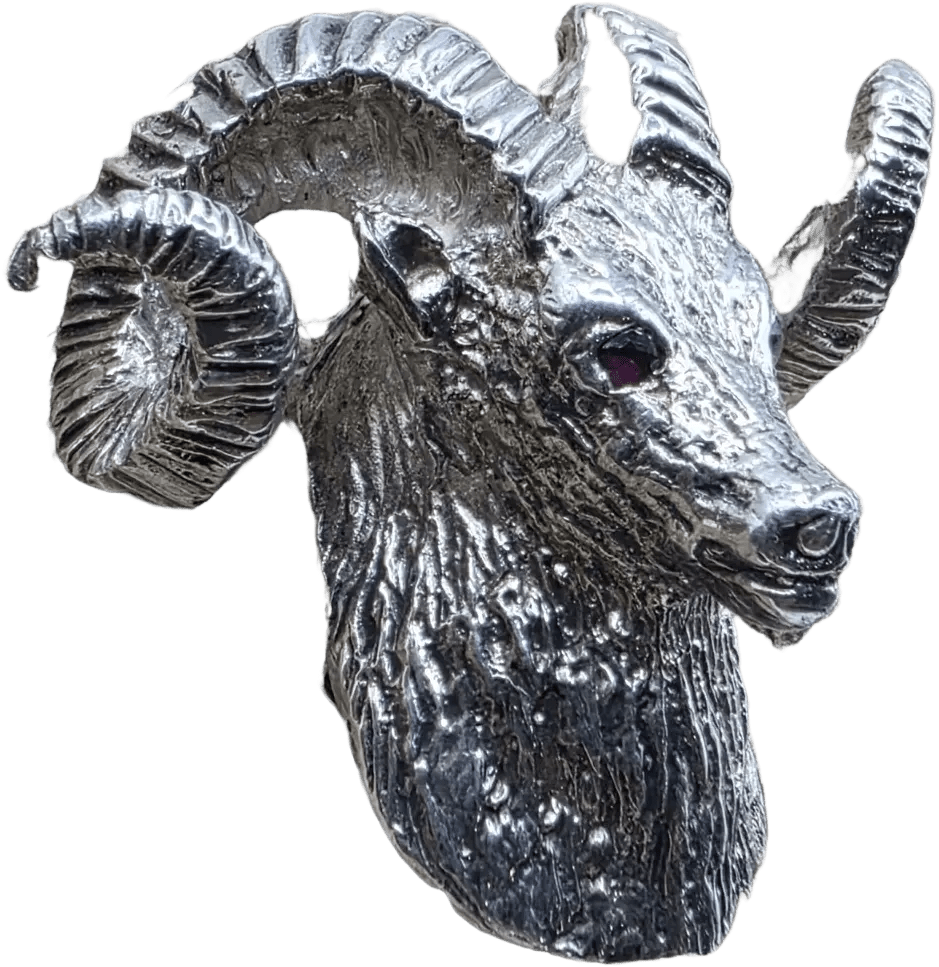Vintage Navajo Sterling Silver Bighorn Sheep Bolo Tie Slide with Ruby Eyes – 56.6 Grams Heritage Pastime